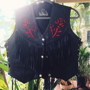 Leather King Rose Fringe Vest